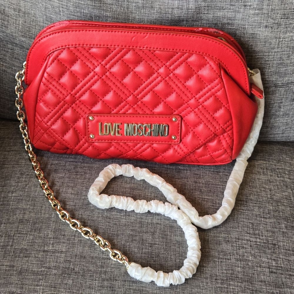 Love Moschino Red Quilted Crossbody Bag New With Imperfections
